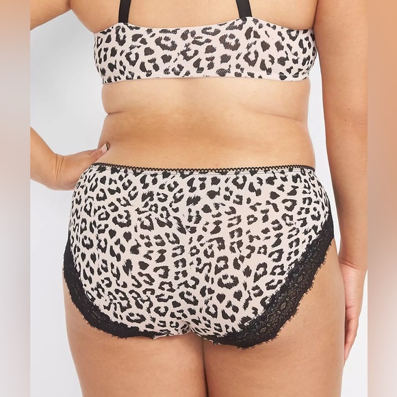 Cacique Lane Bryant Pink and Black Cheetah Print Cotton Pushup Matching Panty - Picture 2 of 7